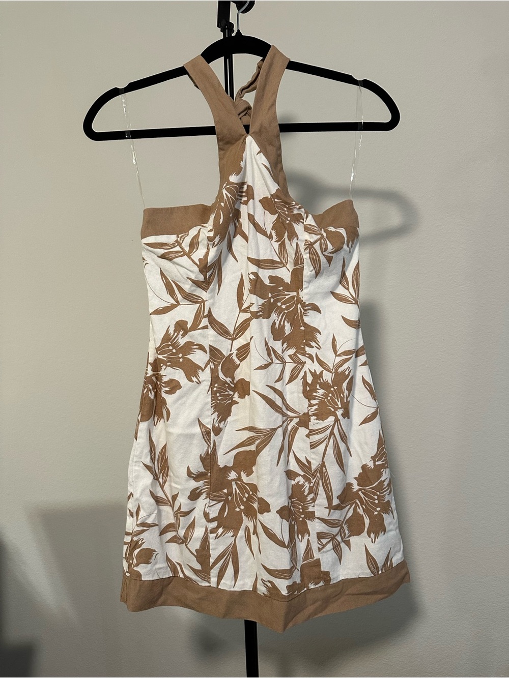 Row A Cream & Tan Floral Halter Dress
